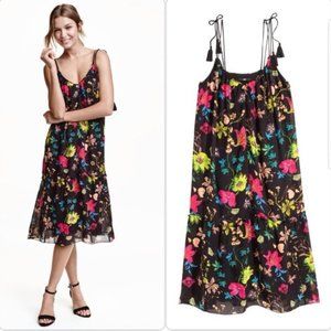 H&M Conscious Black Floral Tassel Strap Dress Size 4